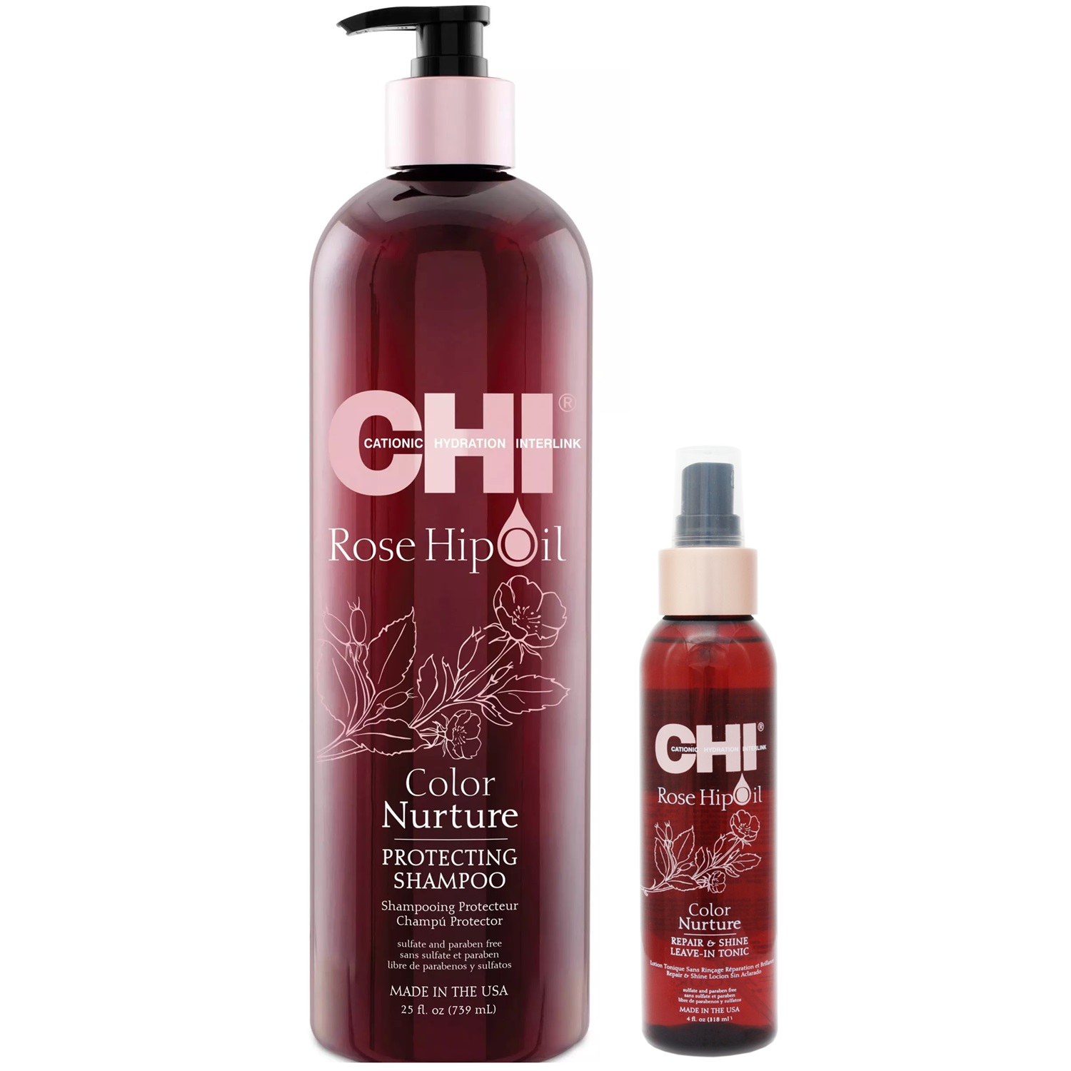 Chi Набор для окрашенных волос: шампунь 739 мл + тоник 118 мл (Chi, Rose Hip Oil)