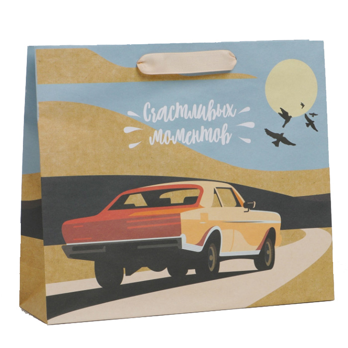 Подарочная упаковка Пакет крафтовый вертикальный «Счастливых моментов», 30 х 26 х 9 см (Подарочная упаковка, Пакеты)