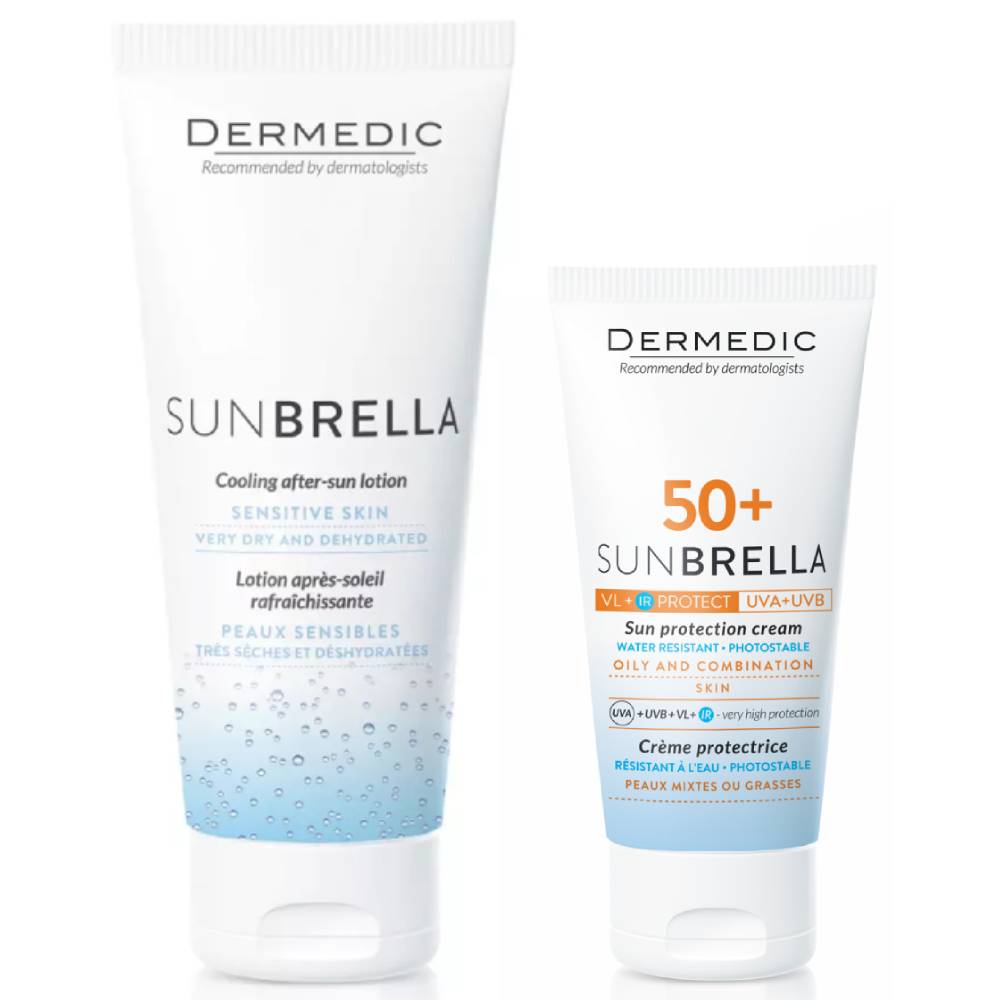Dermedic Набор для жирной кожи: солнцезащитный крем SPF50+ 50 мл + бальзам после загара 200 г (Dermedic, Sunbrella)