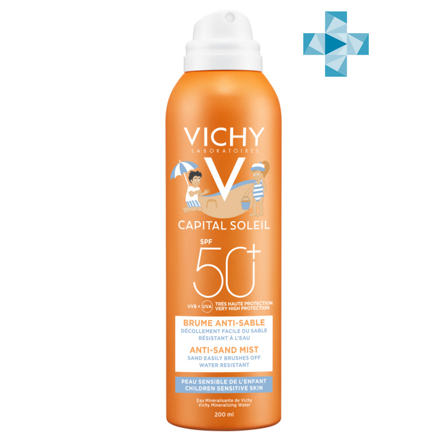 Vichy Детский солнцезащитный спрей-вуаль анти-песок для лица и тела SPF 50+, 200 мл (Vichy, Capital Soleil)