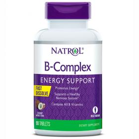 Natrol Комплекс витаминов группы B со вкусом кокоса, быстрорастворимый, 90 таблеток. фото