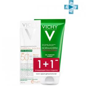 Vichy Набор Очищение и защита для кожи, склонной к несовершенствам солнцезащитный флюид UV-Clear SPF 50 40 мл  очищающий гель 50 мл. фото